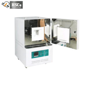 Ceramic fibre muffle furnace with door open, side view