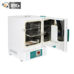 HSC-HT1000 drying oven with door open showing stainless chamber and shelves