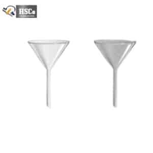 Two borosilicate glass laboratory funnels with long stems