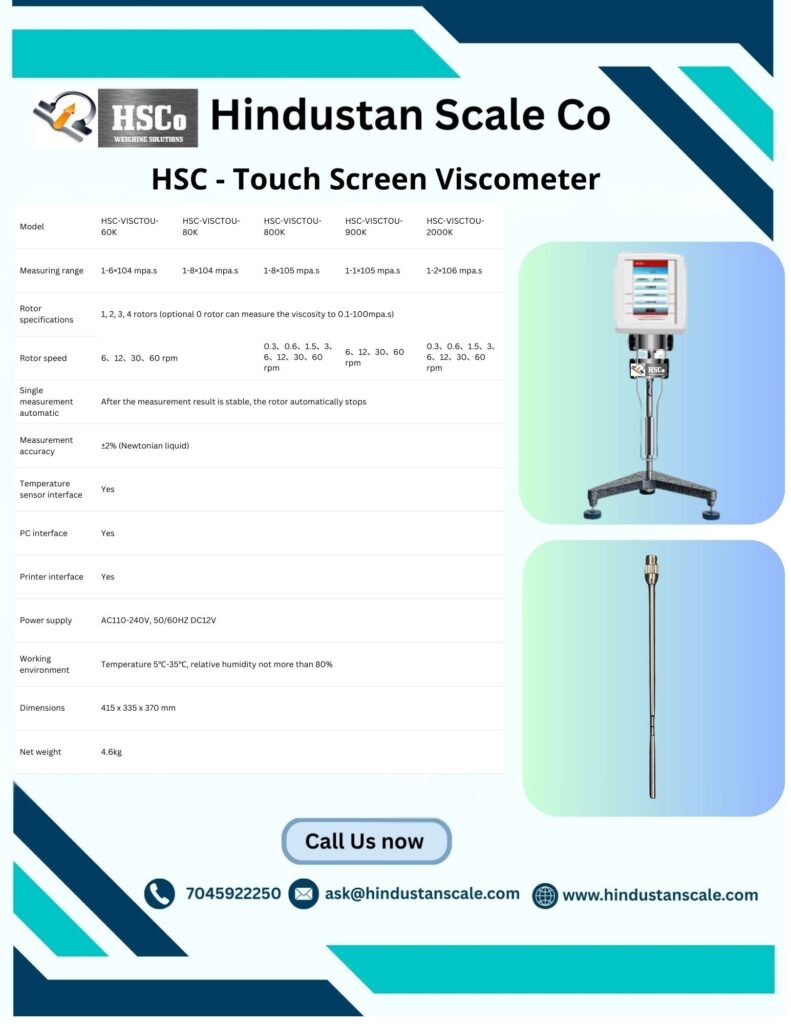 HSC touch screen viscometer, front view with display