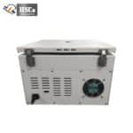 Centrifuge rear panel with power socket and fan