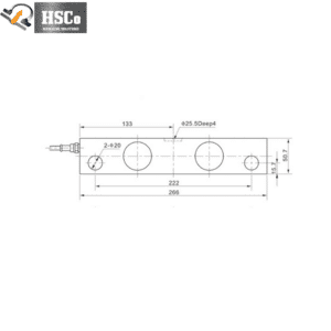 LCQ-3 load cell top drawing: 266 mm long, 20 mm holes 222 mm apart