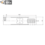 Side-view drawing of the LCP-4 load cell, 150 mm long and 40 mm high