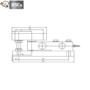 LCX-2 load cell with mounting kit, side drawing