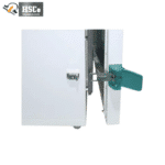 HSCo vacuum drying oven side view showing the door partly open and its teal latch