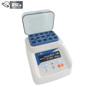 HSC-DB100 PRO dry bath with clear lid, blue tube block and OLED display