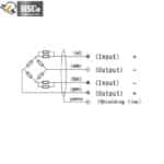 Load cell wiring diagram: red and black input, green and white output, yellow shield