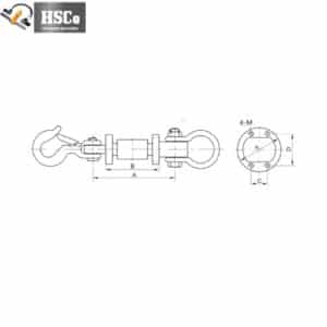 HSC-LCD 2 load cell dimension drawing with hook and shackle