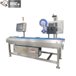 HSC-WL weighing and labelling machine, side view with label printer and stack light