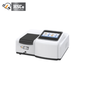 An angled spectrophotometer with a touchscreen.