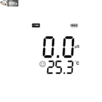 Pen meter display showing conductivity and temperature