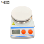 Pro series heating magnetic stirrer front view with LCD and two orange knobs