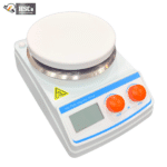 Heating magnetic stirrer at an angle showing the white ceramic plate