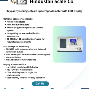 Keypad single-beam spectrophotometer leaflet with optional accessories and features