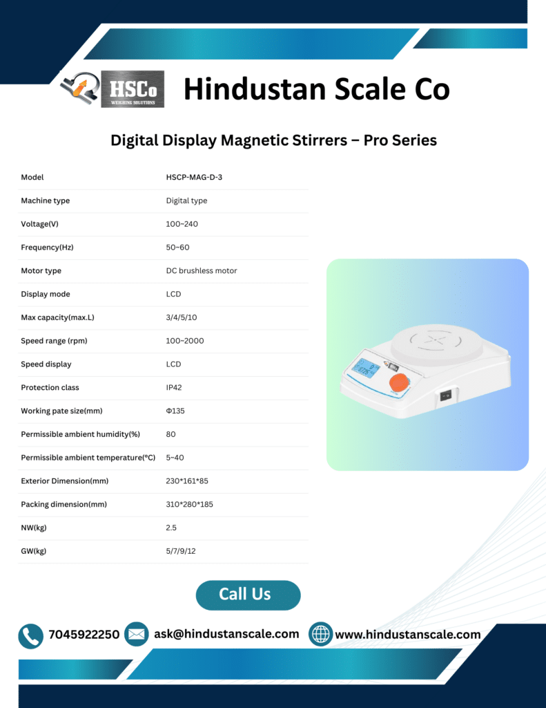 Digital display magnetic stirrers Pro Series leaflet with HSCP-MAG-D-3 specifications