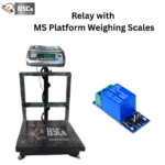 HSCo relay output MS platform weighing scale with raised display beside a blue relay module