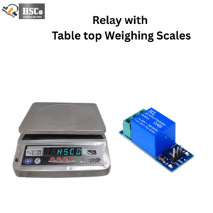 HSCo relay output tabletop weighing scale with digital display beside a blue relay module