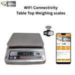 HSCo Wi-Fi table-top weighing scale with the weight shown in a phone app