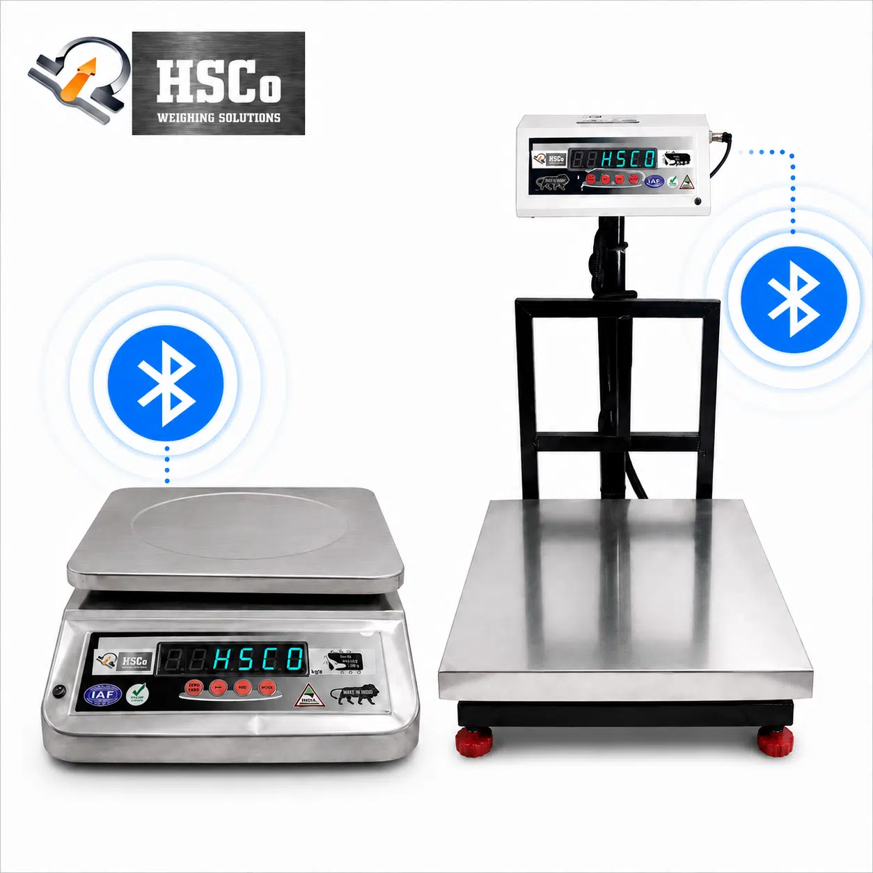 Bluetooth scale HSCo table-top and platform weighing scales with Bluetooth symbols