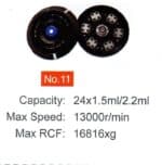 Rotor No. 11: 24 x 1.5/2.2 ml, up to 13,000 rpm