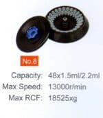 Rotor No. 8: 48 x 1.5/2.2 ml, up to 13,000 rpm