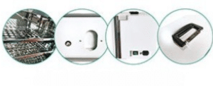 Portable incubator details: chamber, shelf, door window and handle