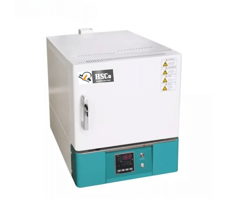 photo HSC-I-CFMF muffle furnace, white cabinet with teal base and controller