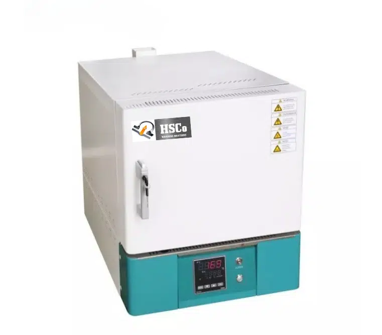 photo HSC-I-CFMF muffle furnace, white cabinet with teal base and controller