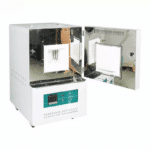 Muffle furnace with door open showing the ceramic fibre chamber