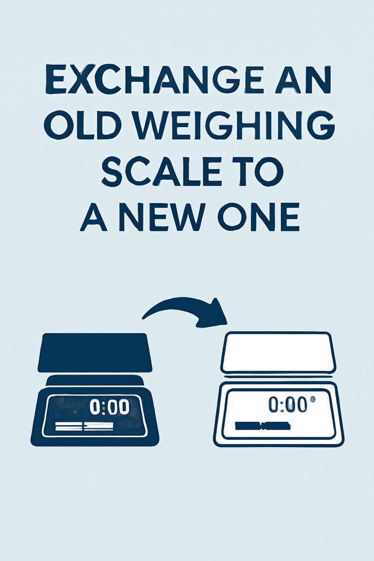 A graphic invites customers to exchange an old weighing scale for a new one.