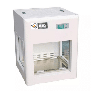 HSCo mini laminar flow cabinet with glass front and control display