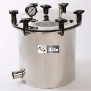 HSCo HSC-ACP portable stainless-steel autoclave with pressure gauge and lid clamps