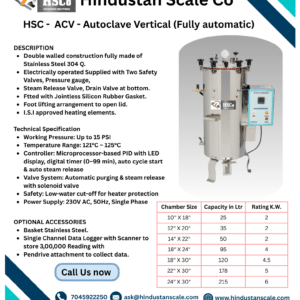 HSC-ACV fully automatic vertical autoclave leaflet with specification and size table