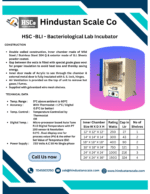 HSC-BLI bacteriological lab incubator leaflet with construction, technical data and size table
