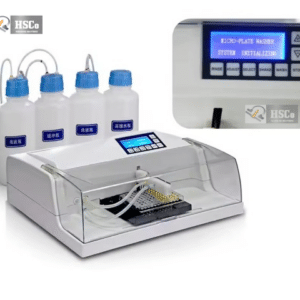 HSC ELISA microplate washer with wash bottles and display screen