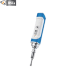 Hand-held mini ultrasonic homogenizer, white and blue body with titanium horn