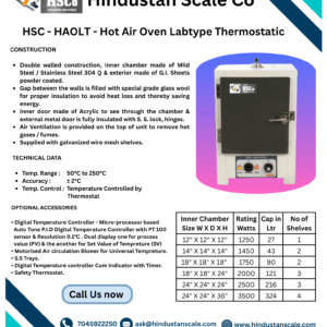 Hot air oven HSC-HAOLT leaflet (lab type, thermostatic)