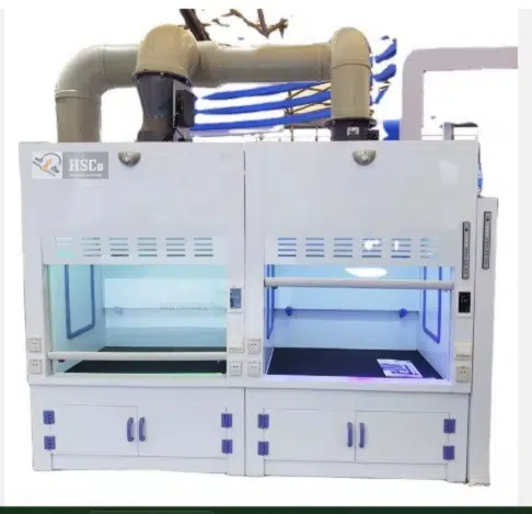 Laboratory furniture HSCo laboratory fume hood with ducting and storage cabinets