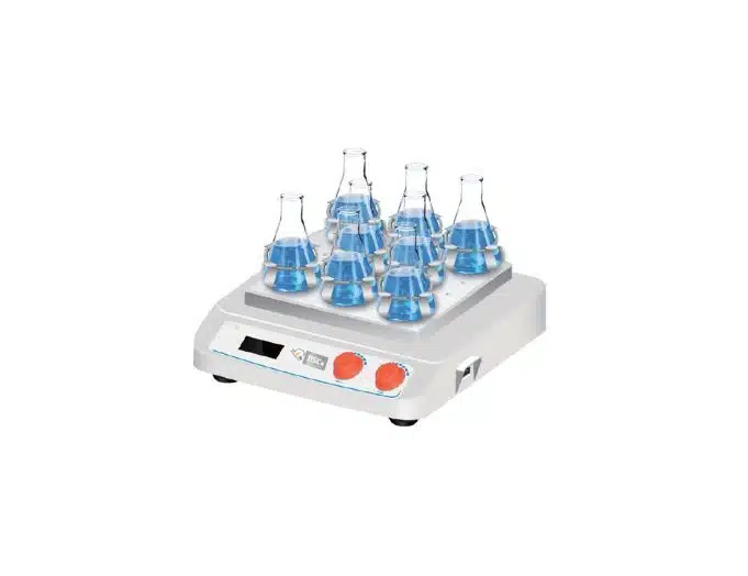 Orbital Shaker – Adjustable Tray Type – HSC – OSATT HSCo HSC-OS-330 orbital shaker with conical flasks on the tray