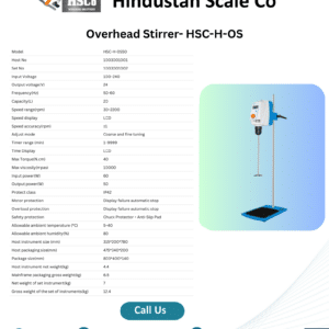 Overhead stirrer HSC-H-OS leaflet with specification table