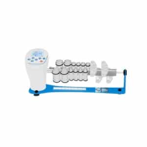 HSCo HSC-RSVTC rotary shaker with tubes and bottles on a blue base, LCD control unit