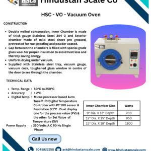 HSC-VO vacuum oven leaflet with construction and technical data