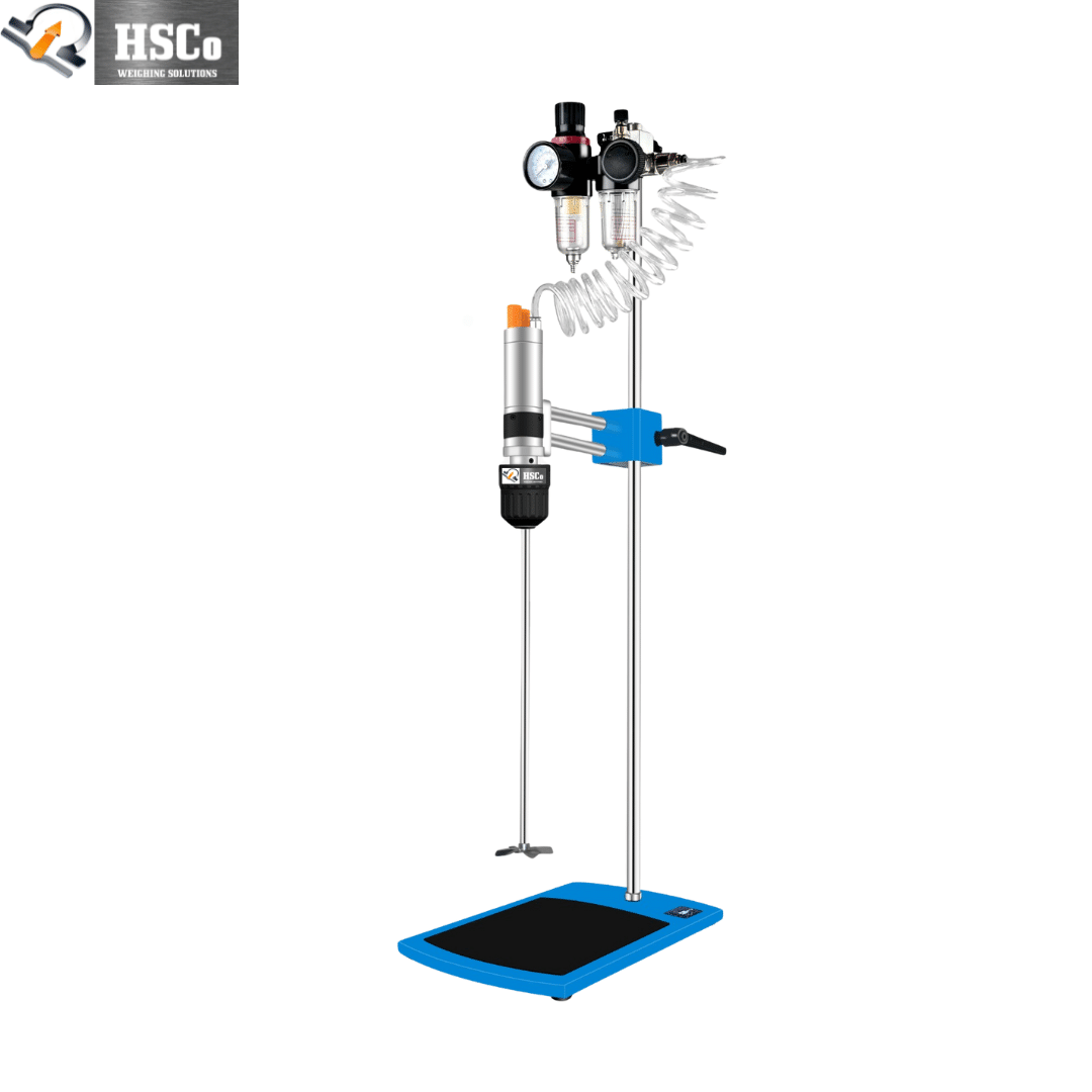 Photo HSC-H-PM2 pneumatic mixer on a stand with air filter-regulator and stirring paddle