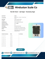 Hot air oven lab type economy leaflet with specifications and size table