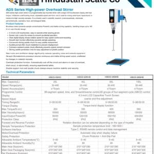 HSCo high torque overhead stirrer leaflet with technical specifications