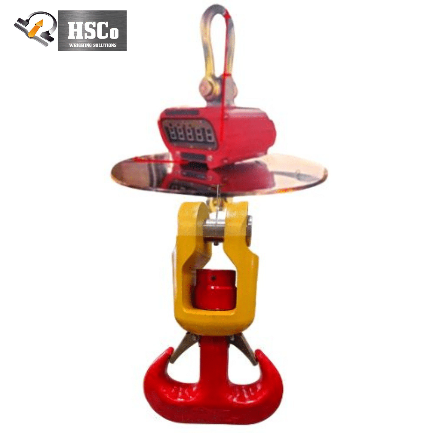 Products (2) HSCo HSC-NZS-DJH heat resistant crane scale with red body, heat shield and double J hook