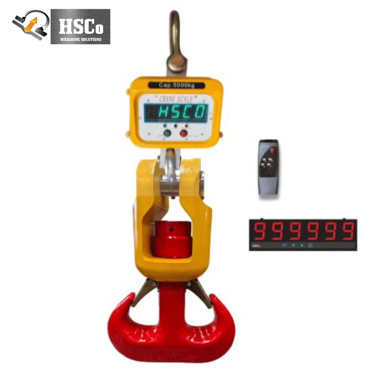 Products HSCo CRHJDJH crane scale with double J hook, remote and red jumbo LED display