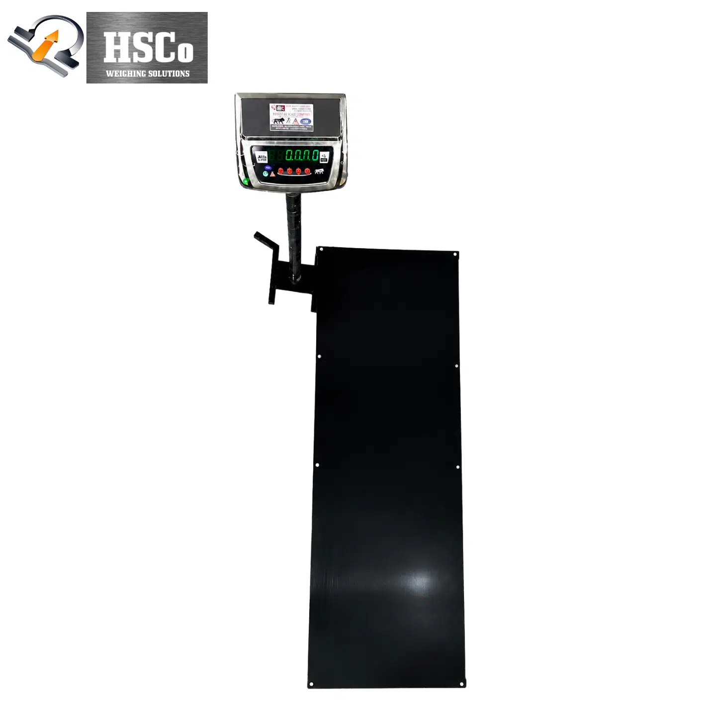 MS Electronic Mortuary Scale - HSCO (1) Electronic mortuary scale with long black chequered platform and LED indicator on a stand