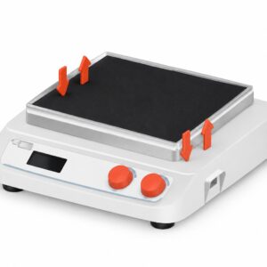 Shaker with flat platform and orange clamps