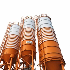 HSCo dry mix batching plant with orange cement silos